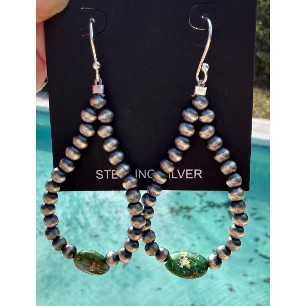 Artisan Sonoran Gold turquoise Sterling Silver Beaded Drop Earrings southwest